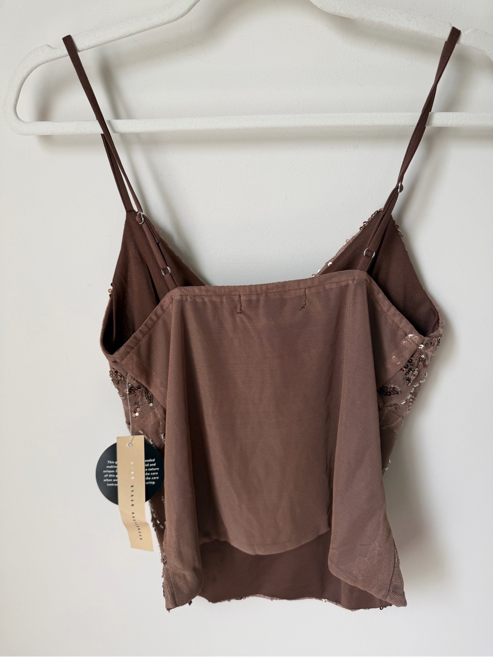 Beaded brown floral Sequin Camisole Top - Picture 3 of 3